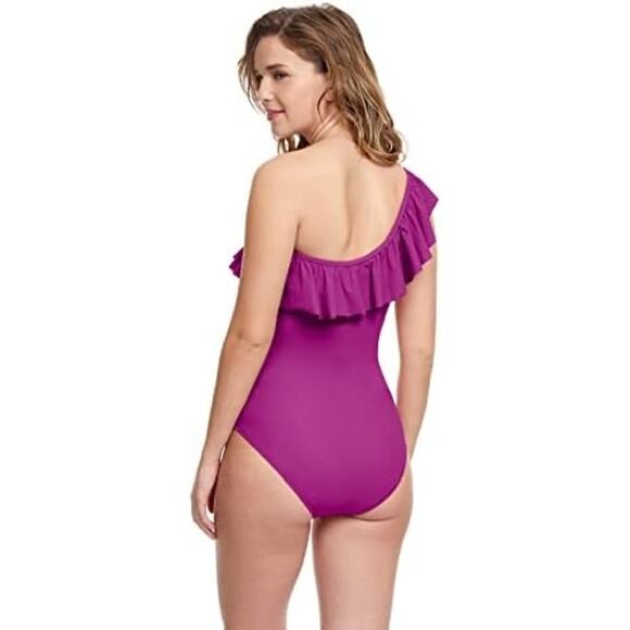 Profile By Gottex Purple One-Shoulder Ruffle One-Piece Swimsuit Size 8 - Picture 2 of 10